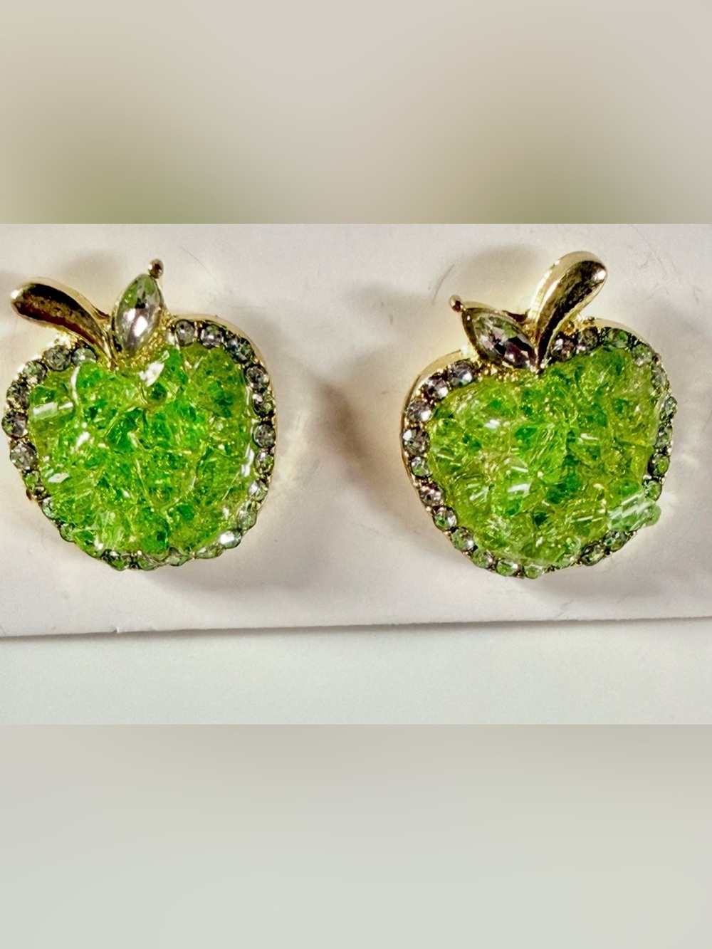 Green Apple Crystal Stud Earrings - Women Jewelry